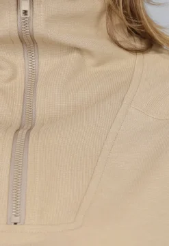 Beige Oversized Sweater met Rits