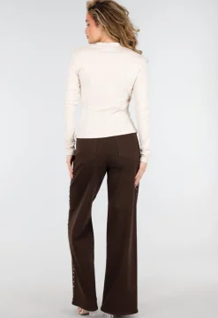 Beige Overslag Top met Lange Mouwen en Stretch