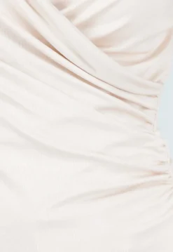 Beige Overslag Top met Lange Mouwen en Stretch