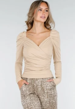 Beige Overslag Top van Stretchstof