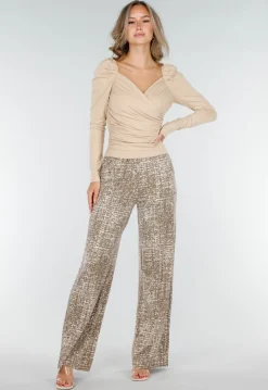 Beige Overslag Top van Stretchstof