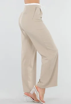 Beige Pantalon met Stretch en Trekkoord Taille