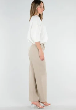 Beige Pantalon met Stretch en Trekkoord Taille