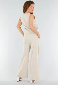 Beige 2-Piece Set met Wijde Broek en Striksluitingen
