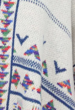 Beige Print Cardigan met Franjes