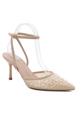 Beige Pumps met Pailetten en Kralen
