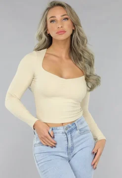 Beige Rib Top met Kleine Scrunch