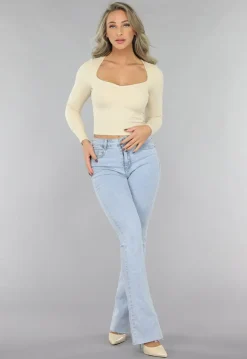 Beige Rib Top met Kleine Scrunch