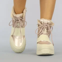 Beige/Rosé Snowboots met Elastische Band