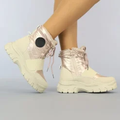 Beige/Rosé Snowboots met Elastische Band