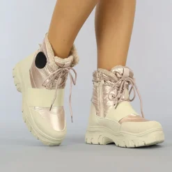 Beige/Rosé Snowboots met Elastische Band