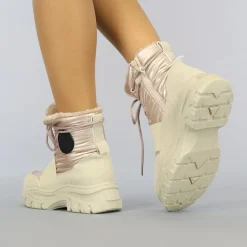 Beige/Rosé Snowboots met Elastische Band