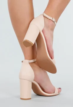 Beige Sandalen met Enkelbandje en Blokhak