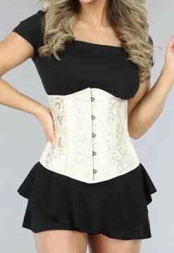 Beige Satin Underbust Korset met Borduursels