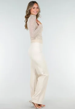 Beige See Through Kanten Top met Gedrappeerd Effect