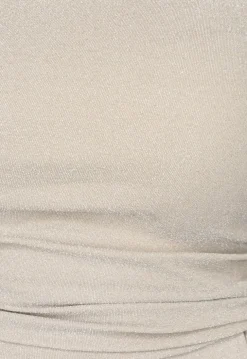 Beige Shimmer Top met Enkele Mouw