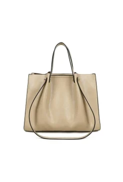 Beige Shopper met Dubbele Schouderhengsels en Plooivorming
