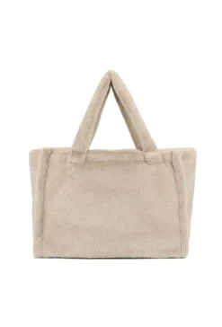 Beige Shopper Tas met Zachte Imitatiebontstructuur