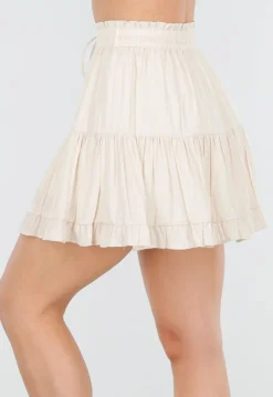 Beige Skort met Volants en Elastische Tailleband