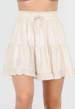 Beige Skort met Volants en Elastische Tailleband
