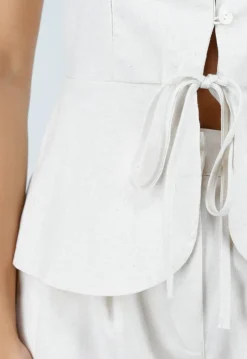 Beige Spaghettiband Top met Wide Leg Broek Set