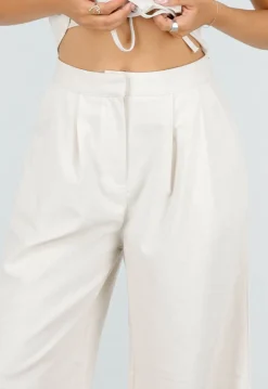 Beige Spaghettiband Top met Wide Leg Broek Set