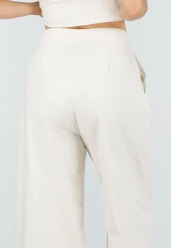 Beige Spaghettiband Top met Wide Leg Broek Set