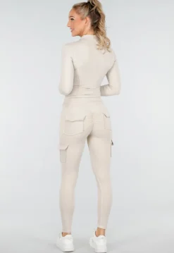 Beige Sportset met Cargolegging en Rits Top Dames