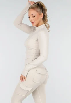 Beige Sportset met Cargolegging en Rits Top Dames