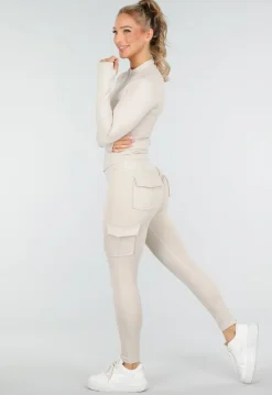 Beige Sportset met Cargolegging en Rits Top Dames