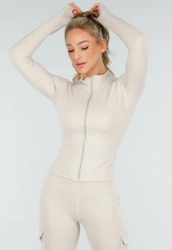 Beige Sportset met Cargolegging en Rits Top Dames