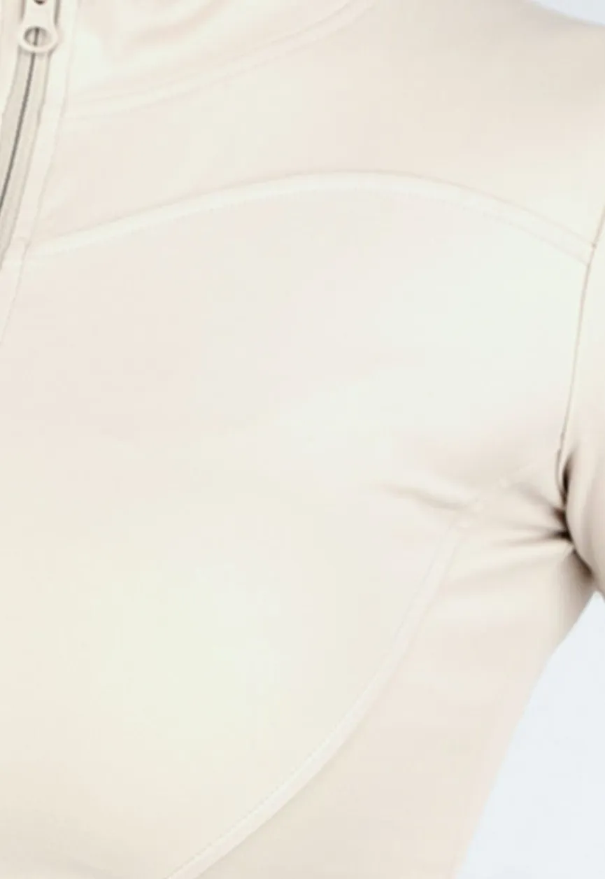 Beige Sportset met Korte Mouwen Jasje, High-Waist Short en Corrigerende Band