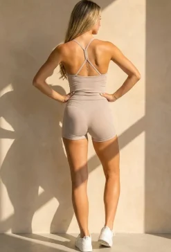 Beige Sport Set met Top met Pads en Sportshort