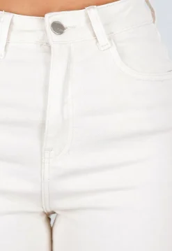 Beige Straight Leg Jeans met High Waist en Stretch