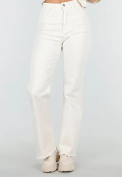 Beige Straight Leg Jeans met High Waist en Stretch
