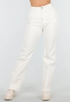 Beige Straight Leg Jeans met High Waist en Stretch
