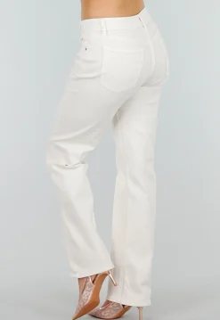 Beige Stretch Denim Jeans met Mid Waist en Rechte Pijpen