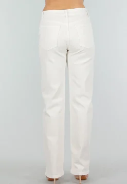 Beige Stretch Denim Jeans met Mid Waist en Rechte Pijpen
