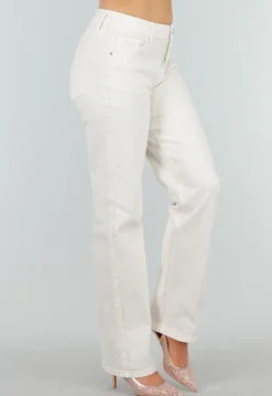 Beige Stretch Denim Jeans met Mid Waist en Rechte Pijpen