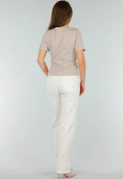 Beige Stretch Denim Jeans met Mid Waist en Rechte Pijpen