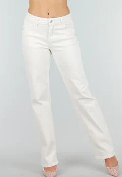 Beige Stretch Denim Jeans met Mid Waist en Rechte Pijpen