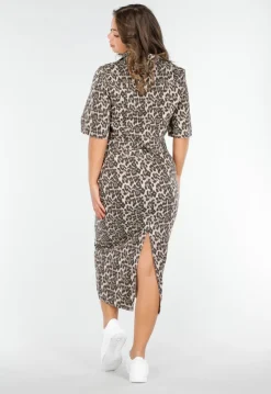 Beige Stretch Luipaardprint Two-piece met Rok en Cropped Blouse