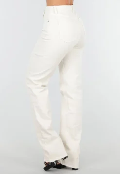 Beige Stretch Straight Leg Jeans Tall met Gerafelde Onderkant