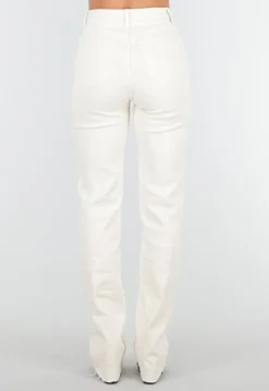Beige Stretch Straight Leg Jeans Tall met Gerafelde Onderkant