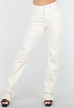 Beige Stretch Straight Leg Jeans Tall met Gerafelde Onderkant