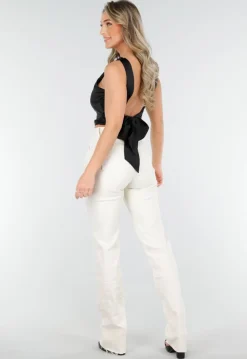 Beige Stretch Straight Leg Jeans Tall met Gerafelde Onderkant
