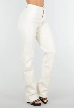 Beige Stretch Straight Leg Jeans Tall met Gerafelde Onderkant