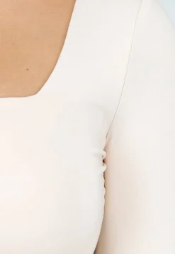 Beige Stretch Top met Vierkante Hals