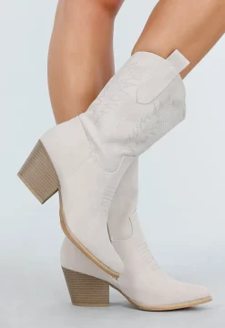 Beige Suède Look Cowboylaarzen met Blokhak