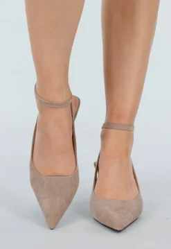 Beige Suède-Look Hakken met Enkelbandje